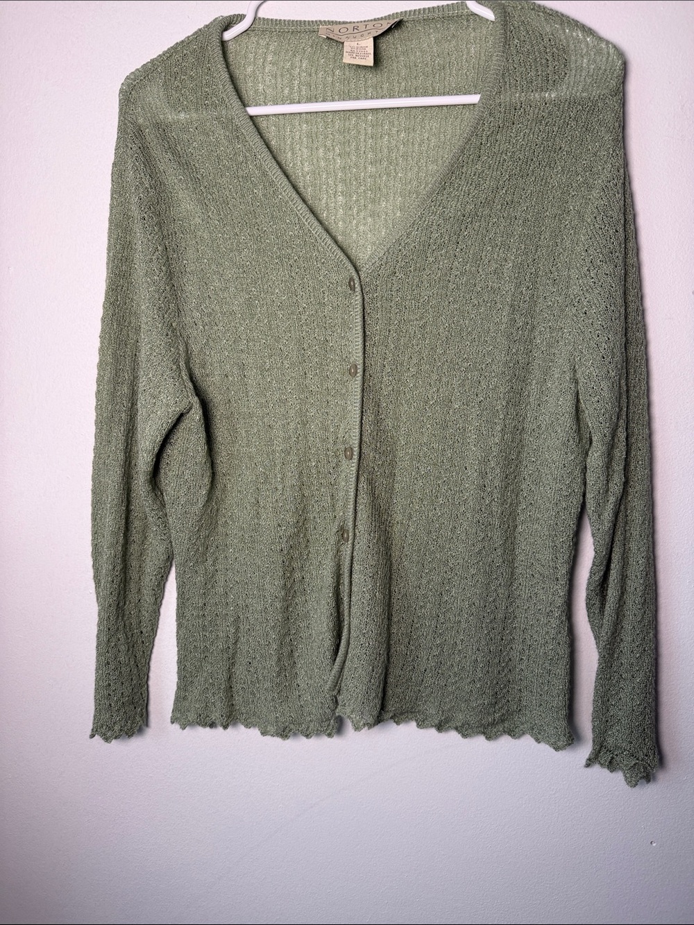 Norton McNaughton Light Sage Green V-Neck Button Front Cardigan SZ LG